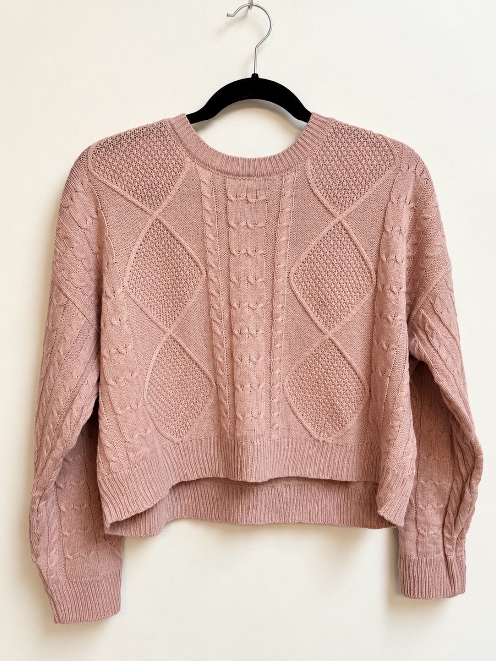 NWT HUBERY Knitted Women Round Neck Long Sleeve Solid Pink Pullover Sweater, S